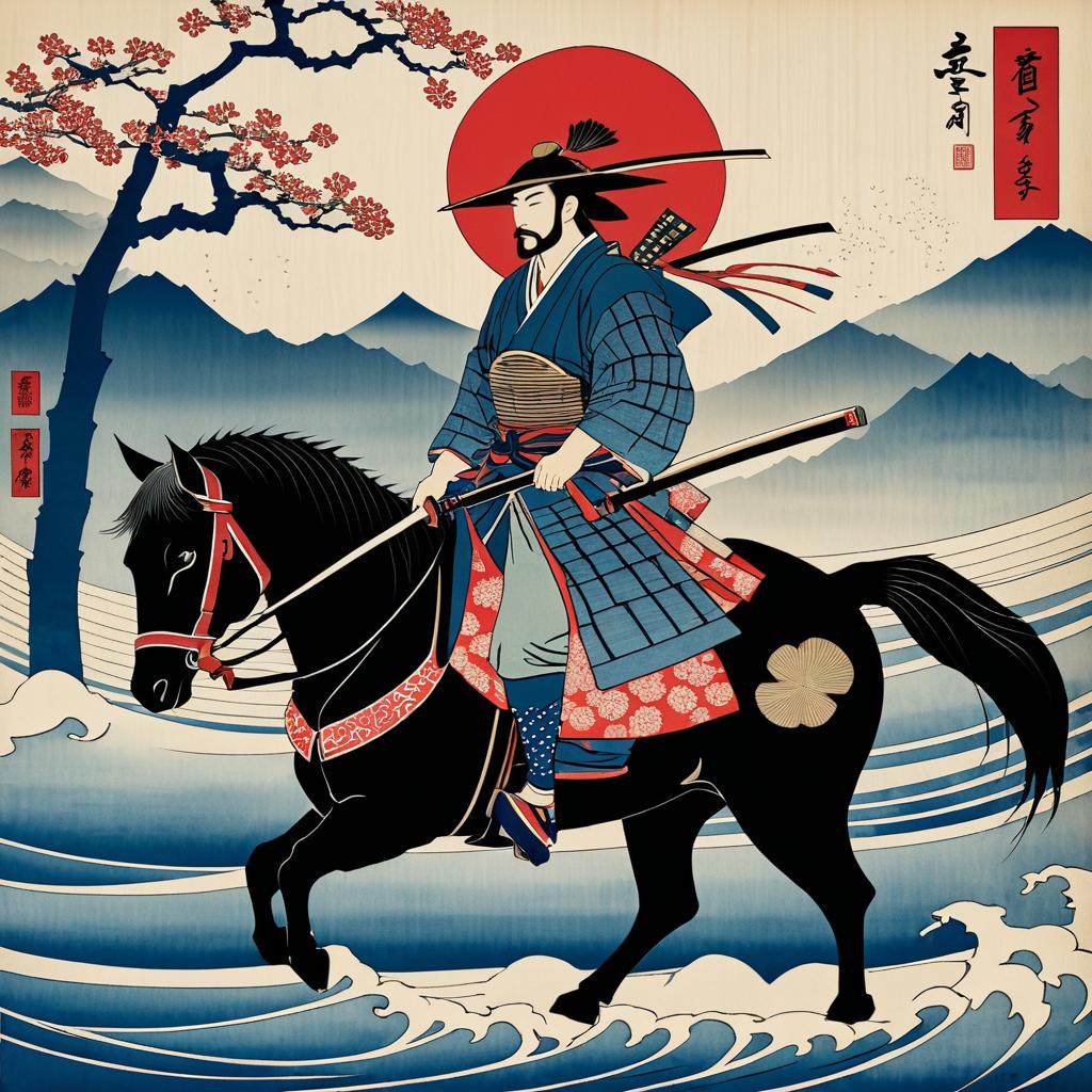 Samurai Ukiyo-e Woodblock Print Artwork