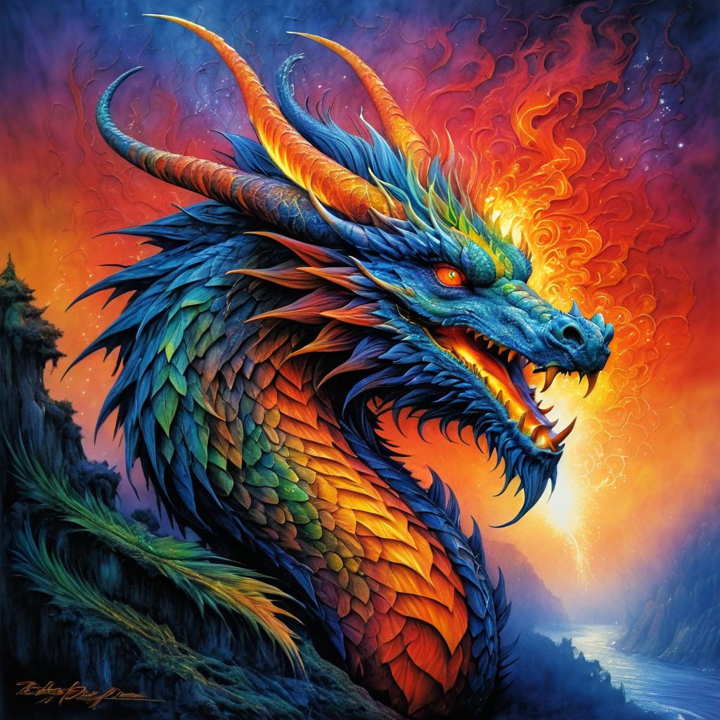 Vibrant Neo-Impressionist Dragon Illustration