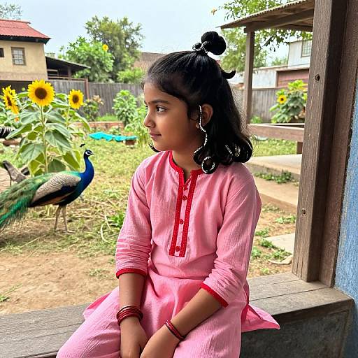 Playful Indian Girl in Village Garden