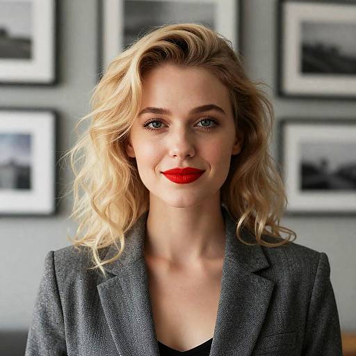 Elegant Blonde Woman Portrait in Grey