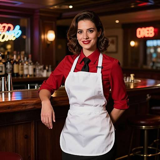 Realistic Female Bartender in Vintage Style