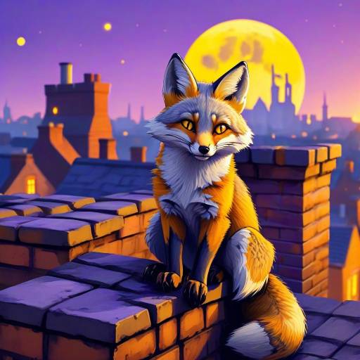 Whimsical Gray Fox Under Full Moon