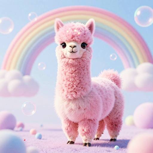Pink Fluffy Alpaca on Rainbows
