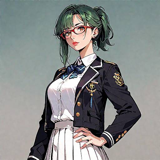 Green-Haired Schoolgirl with Red Glasses