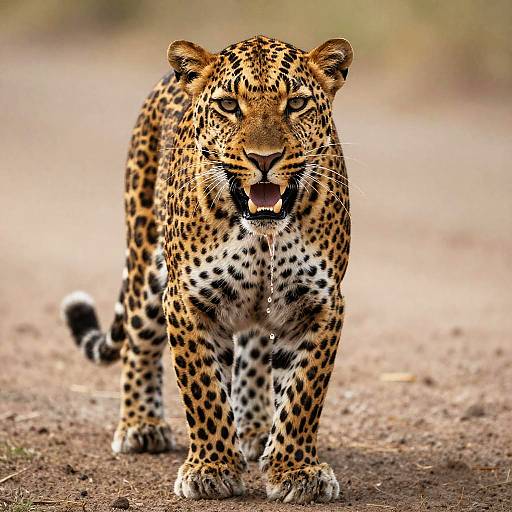 Realistic Drooling Leopard with Sharp Fangs