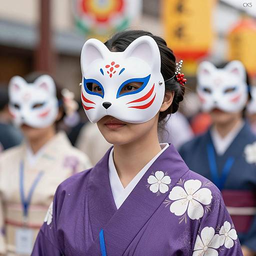 Elegant Festival Scene with Masked Woman