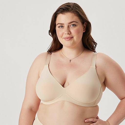 Plus-Sized Woman Wearing Beige Underwire Bra