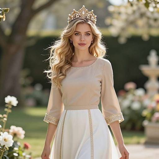 Elegant Blonde Woman in Regal Garden