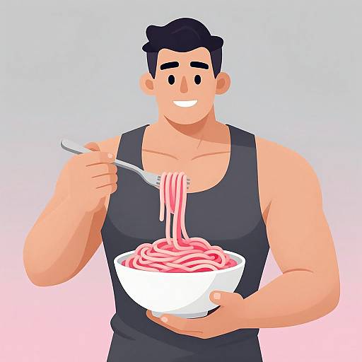 Muscular Cartoon Man with Pink Spaghetti