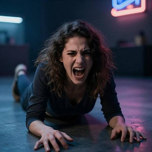 Desperate Woman Screaming on Floor