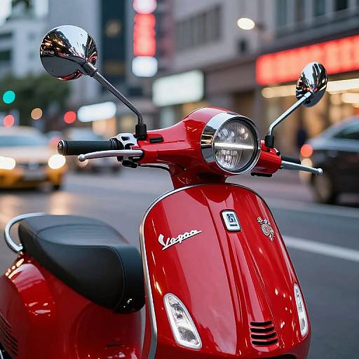 Vibrant Red Vespa Scooter at Dusk