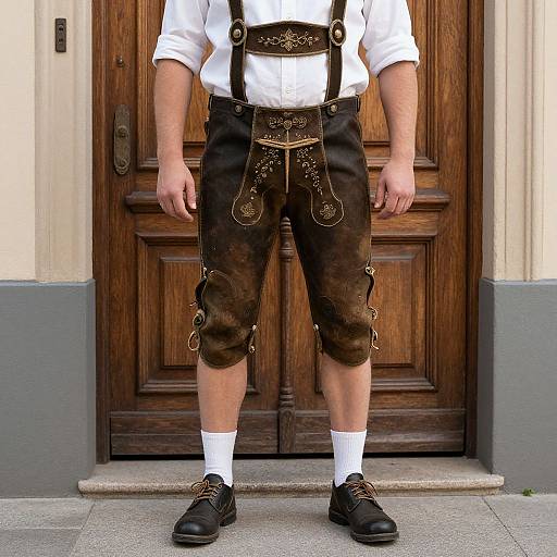 Man Wearing Authentic Leather Lederhosen