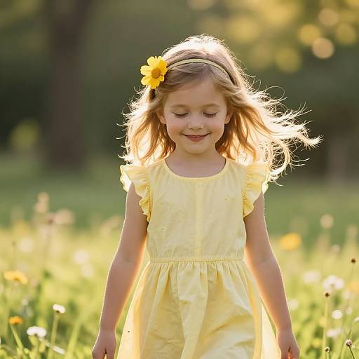 Cheerful Girl in Sunlit Meadow