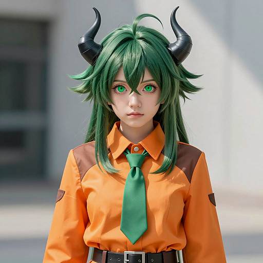 Cosplay of Anime Character with Green Hair and Horns