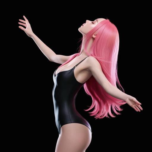 Woman with Pink Hair in Black Bodysuit