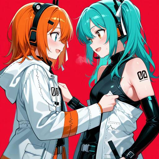 Vibrant Yuri Scene with Stylish Characters