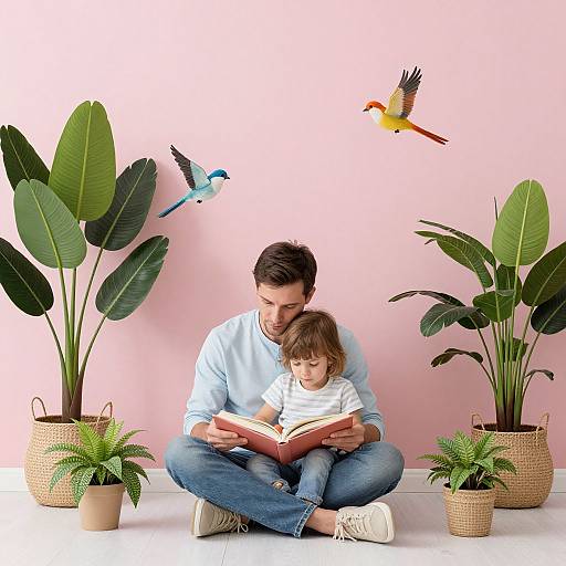 Father and Child Reading Imaginative Book