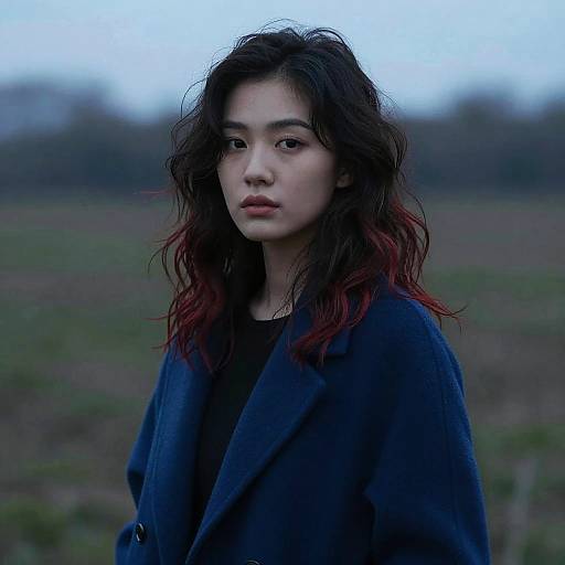 Young Woman in Blue Coat with Red Tinted Hair