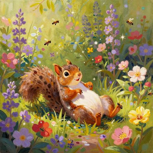 Cheerful Squirrel in Sunlit Herb Garden