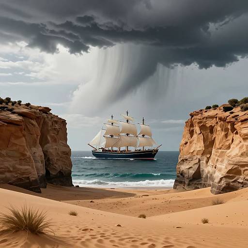 Surreal Ship Sailing Inverted Ocean