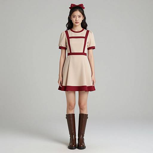 Female Model in Beige and Red Dress