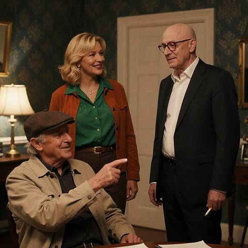 Three Adults Interacting in Vintage Room