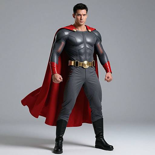 Muscular Male Superhero in Red Cape