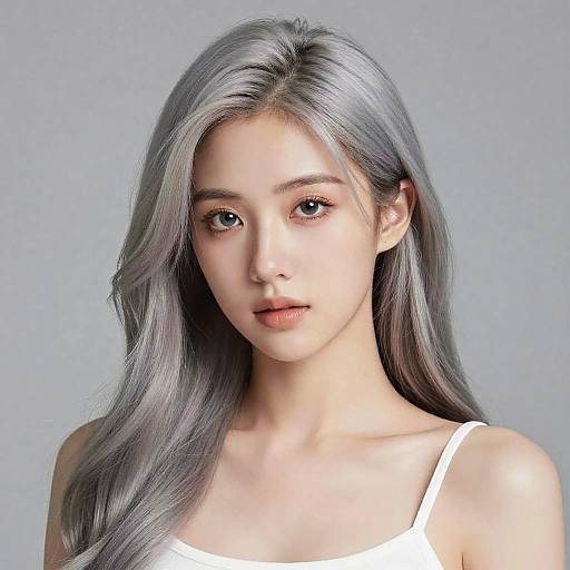 Photorealistic Portrait of a Silver-Haired Girl