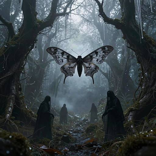 Shadowmoth Queen in Luminous Fog Glade