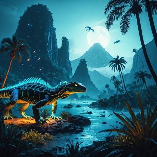 Bioluminescent Prehistoric Reptile in Mystical Jungle