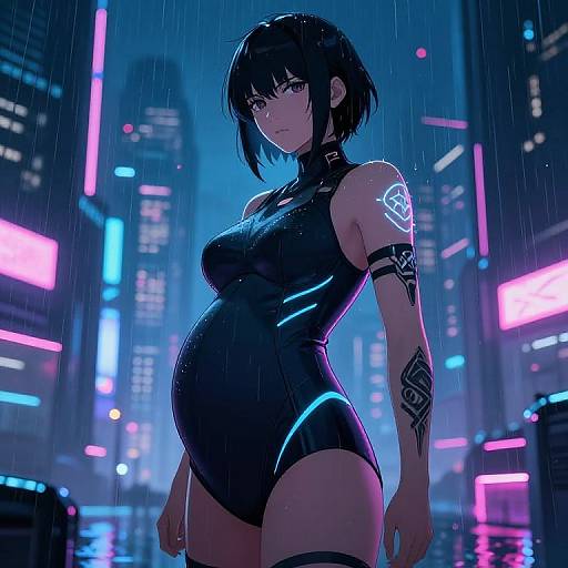 Cyberpunk Anime Pregnant Warrior