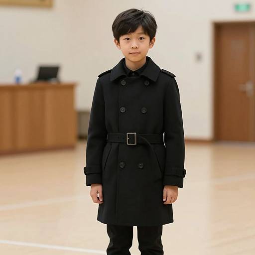 Boy in Black Coat Standing in Hall