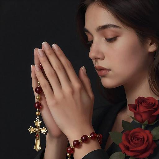 Cinematic Praying Hands with Rosary & Roses