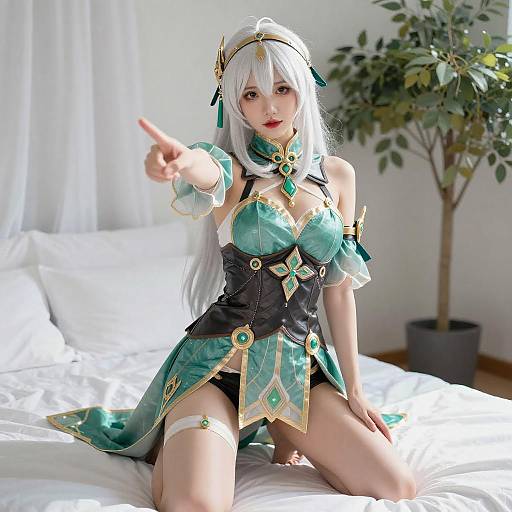 White-Haired Anime Woman Kneeling