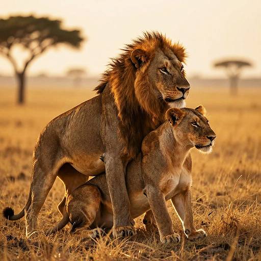 Lions Mating Rituals at Sunset