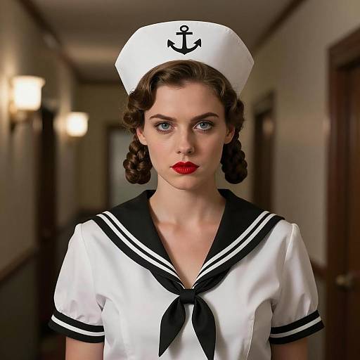 Young Woman in Noir Sailor Nurse Costume