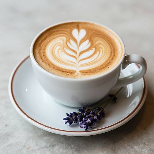 Latte Art with Lavender on Marble