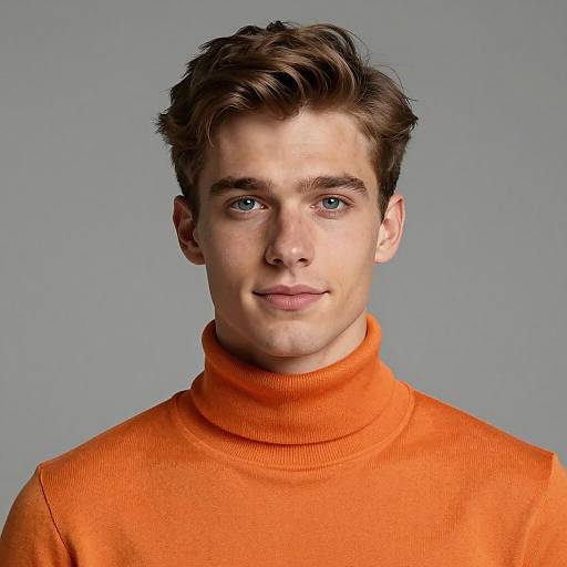 Young Man in Orange Turtleneck Sweater