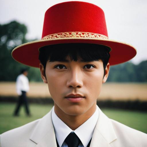 Young Man in Traditional Red Hat Outdoors