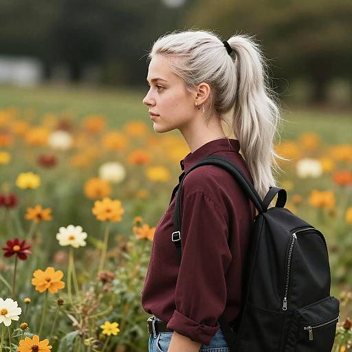 Platinum Girl in Flower Field