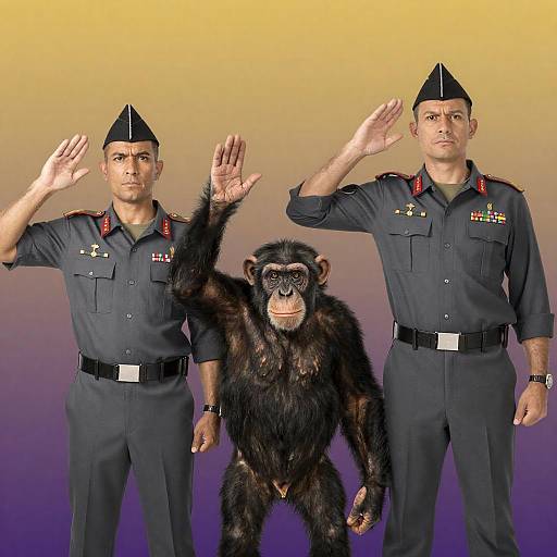 Serious Soldiers and Chimpanzee Portrait
