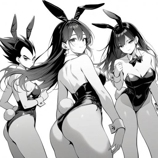 Vegeta with Bunny Girls in Monochrome