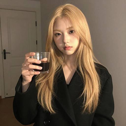 Young Woman in Dim Room with Drink