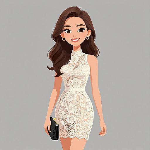 Elegant Woman in White Lace Dress