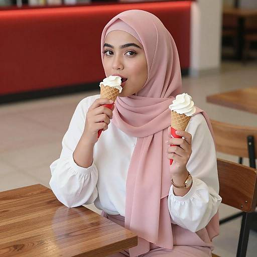 Young Woman Enjoying Ice Cream Indoors