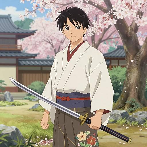 Determined Samurai in a Serene Garden