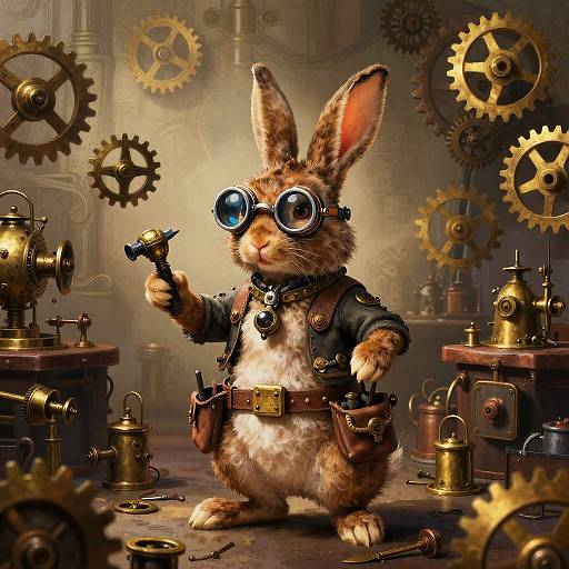 Whimsical Steampunk Rabbit Inventor