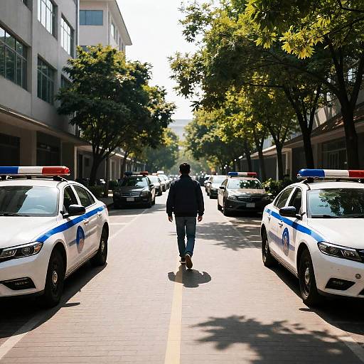 Vibrant Street Scene with Police Cars