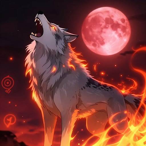 Demon Anime Wolf Howling Blood Moon