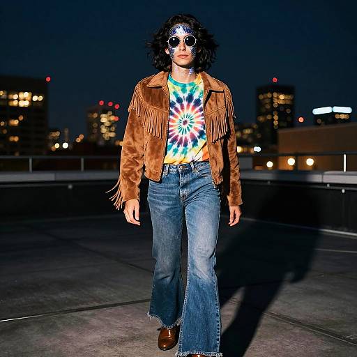 70s Style Cosmic Dreamer on Rooftop